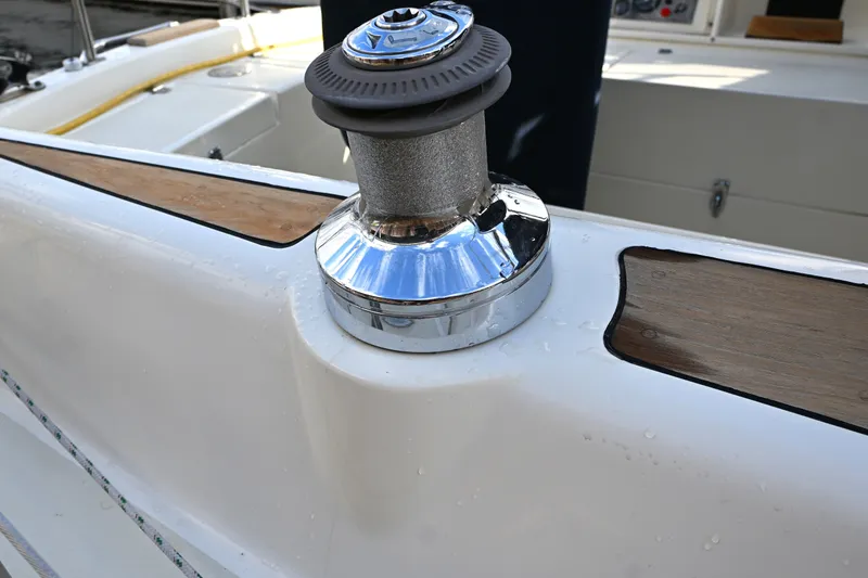 Slide: The Image of Close-up of a winch on a 2001 Caliber 40 LRC sailboat deck. - 36