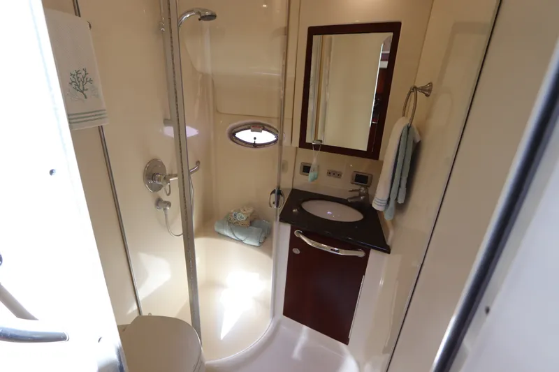 Slide: The Image of Bathroom interior of 2005 Sea Ray 390 Motor Yacht with shower and sink. - 49