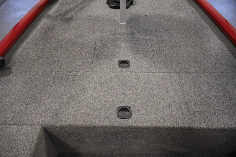 Slide: The Image of Carpeted deck of a 2019 Tracker Pro 170 boat with storage compartments. - 16