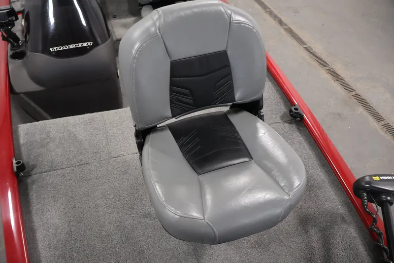 Slide: The Image of 2019 Tracker Pro 170 boat seat with gray and black upholstery. - 15