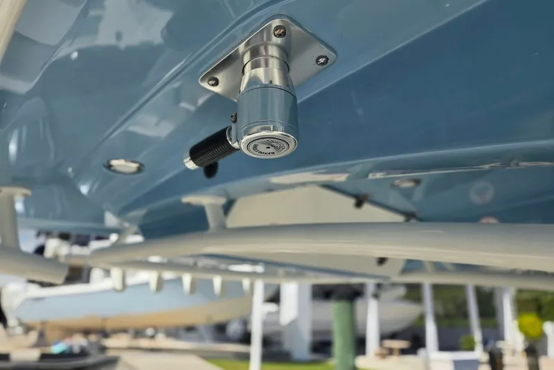 Slide: The Image of Close-up of a 2022 Cobia 280 Center Console boat's underside detail. - 23