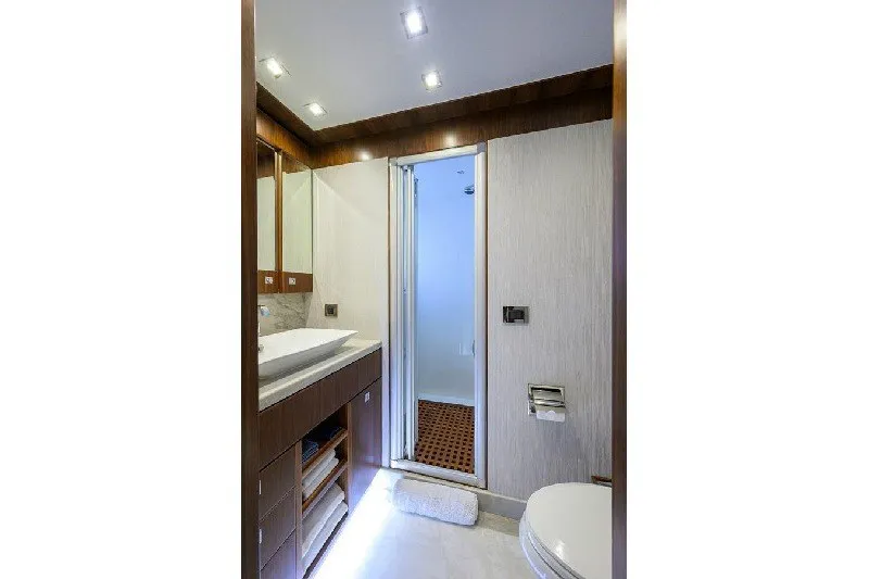 Slide: The Image of Luxurious bathroom in 2018 Hargrave Raised Pilothouse yacht with modern fixtures and elegant design. - 51