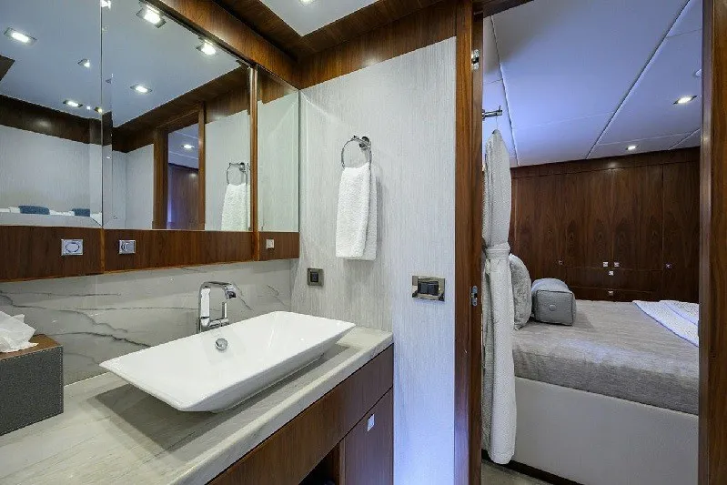 Slide: The Image of Luxurious bathroom and bedroom interior of 2018 Hargrave Raised Pilothouse yacht. - 50