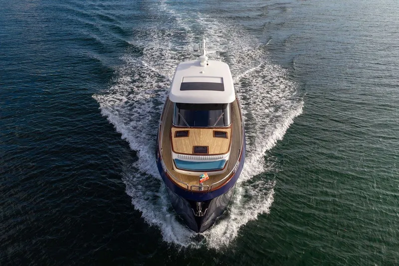 Slide: The Image of Steeler 60S 2021 yacht cruising on open water, aerial view. - 5