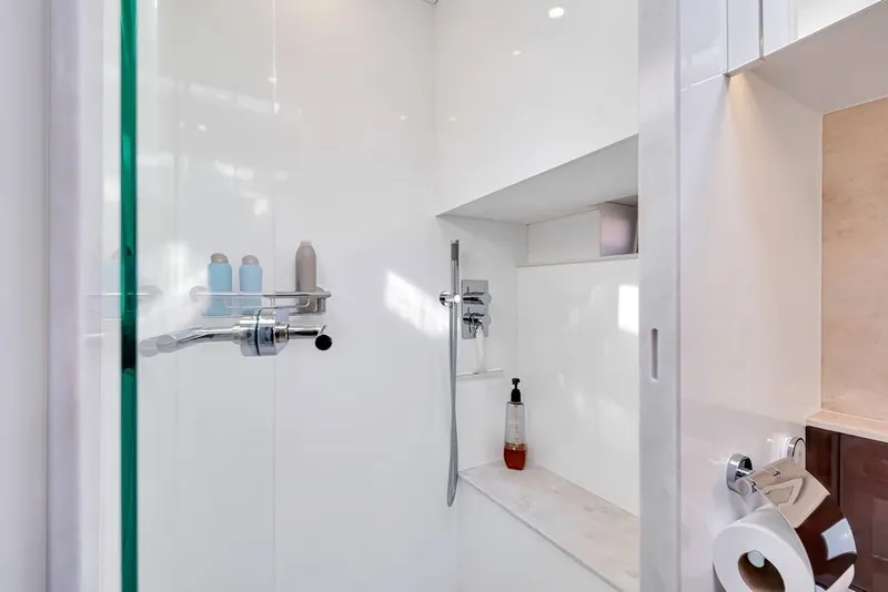Slide: The Image of Modern bathroom shower in 2021 Steeler 60S yacht, featuring sleek fixtures and minimalist design. - 112