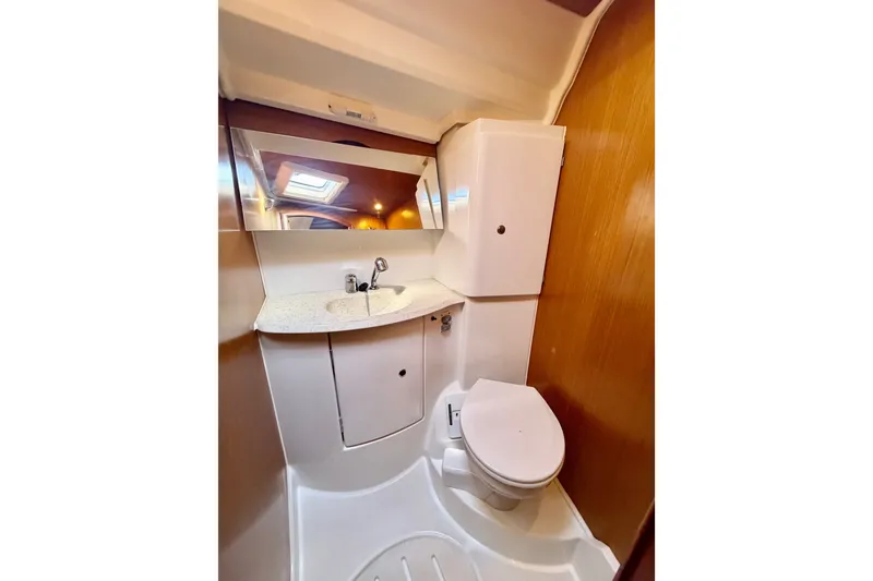Slide: The Image of Bathroom interior of 2007 Jeanneau Sun Odyssey 42 DS yacht, featuring sink and toilet. - 67