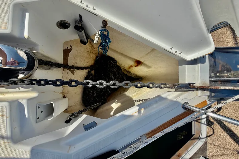 Slide: The Image of Anchor chain compartment on a 2007 Jeanneau Sun Odyssey 42 DS sailboat. - 11