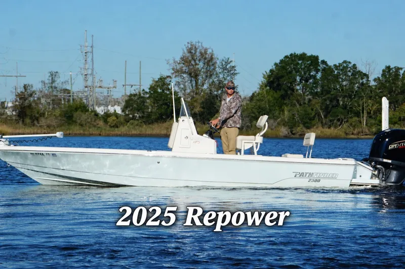 The Image of 2016 Pathfinder 2300 HPS boat on water, featuring 2025 repower upgrade. - 1