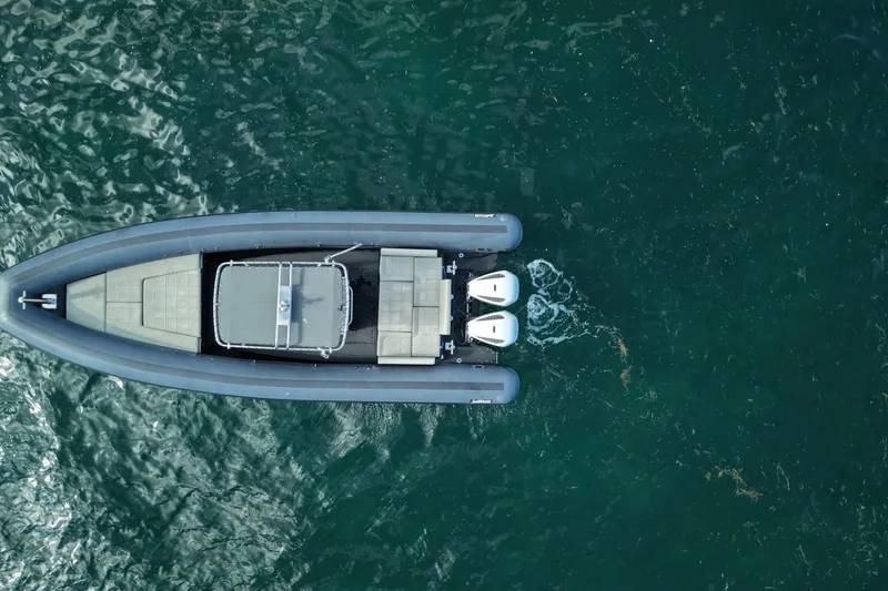 Slide: The Image of Aerial view of 2023 Seawater PHANTOM 280 boat on open water. - 2