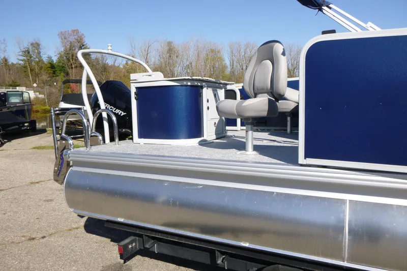 Slide: The Image of 2027 Premier 230 Sunsation Angler 2PT - CL pontoon boat with seating and Mercury engine. - 4