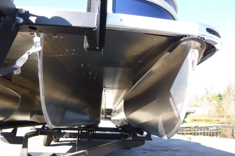 Slide: The Image of Underneath view of 2027 Premier 230 Sunsation Angler 2PT - CL pontoon boat on trailer. - 14