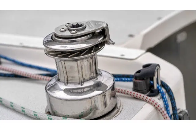 Slide: The Image of Close-up of a 2005 J Boats J/100 winch with colorful ropes on deck. - 4