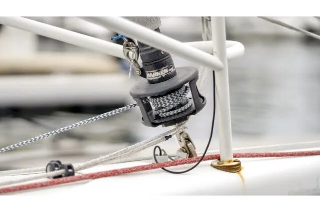 Slide: The Image of Close-up of a 2005 J Boats J/100 sailboat winch and rigging. - 30