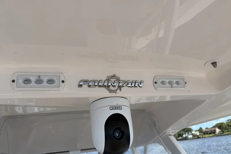 Slide: The Image of 2021 Fountain 38 CC LS boat with camera and LED lights on deck. - 23