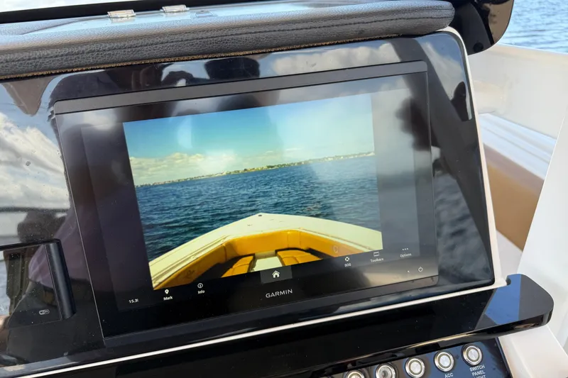 Slide: The Image of Garmin display on 2021 Fountain 38 CC LS boat showing water navigation view. - 24