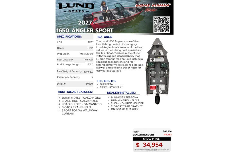 The Image of Lund 1650 Angler Sport 2027 boat features, specifications, and pricing details. - 21