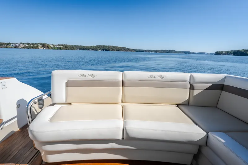 Slide: The Image of Luxury seating on 2012 Sea Ray 450 Sundancer yacht with scenic water view. - 20