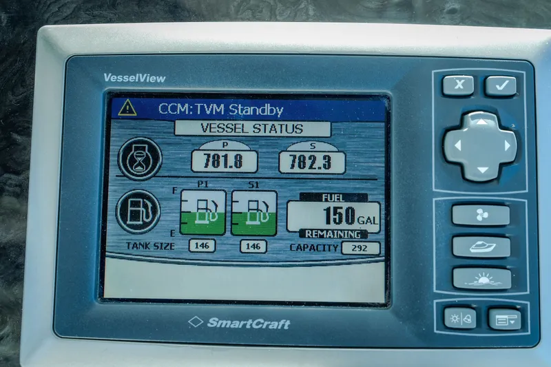 Slide: The Image of VesselView display showing fuel status on 2012 Sea Ray 450 Sundancer boat. - 54