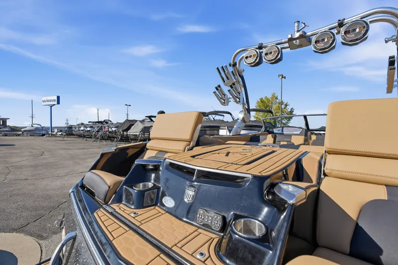Slide: The Image of 2020 MasterCraft X24 boat with luxurious seating and advanced audio system. - 44