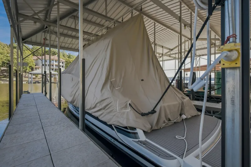 Slide: The Image of 2017 Formula 37 Performance Cruiser covered in a marina dock. - 75