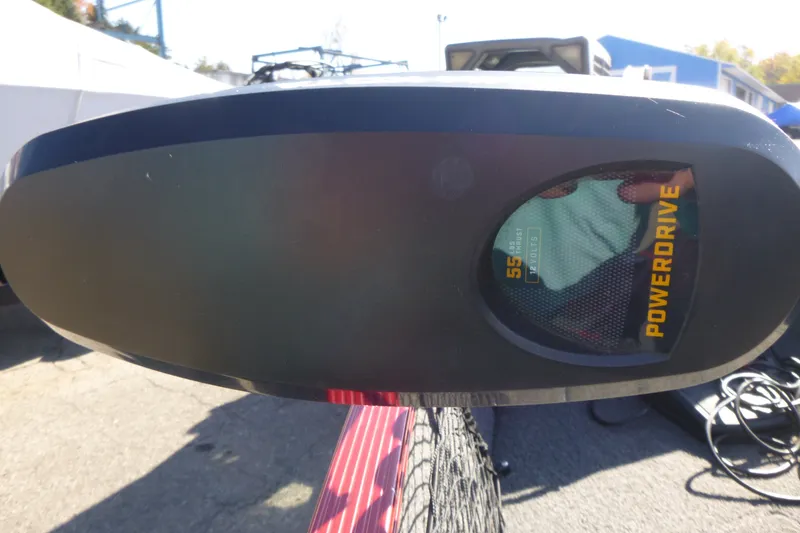 Slide: The Image of PowerDrive motor on 2022 Lund 1650 Angler SS boat, close-up view. - 7