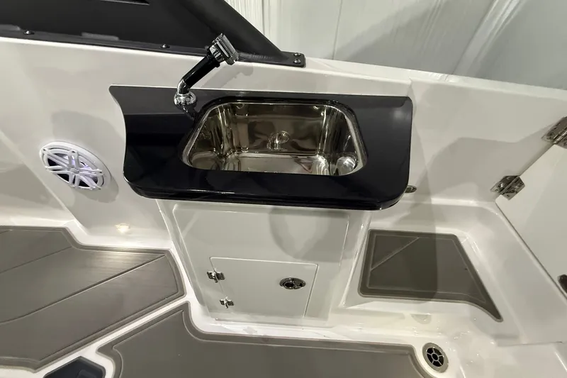 Slide: The Image of 2025 Monterey Elite 27 OB boat sink and countertop detail. - 17