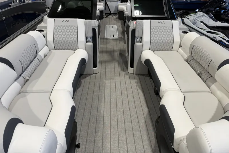 Slide: The Image of Luxurious interior of 2027 Avalon 2585 EXCALIBUR QLWS boat with plush seating. - 4