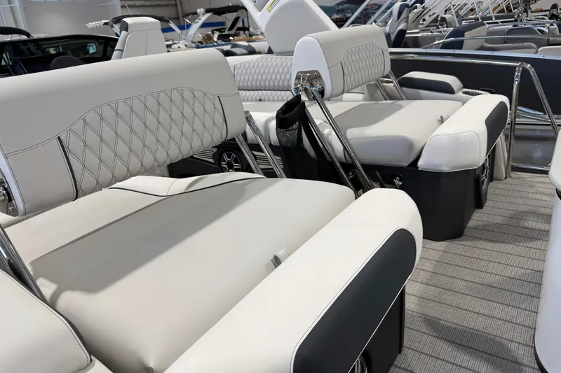 Slide: The Image of Luxurious seating on 2027 Avalon 2585 EXCALIBUR QLWS boat, featuring elegant upholstery and modern design. - 15