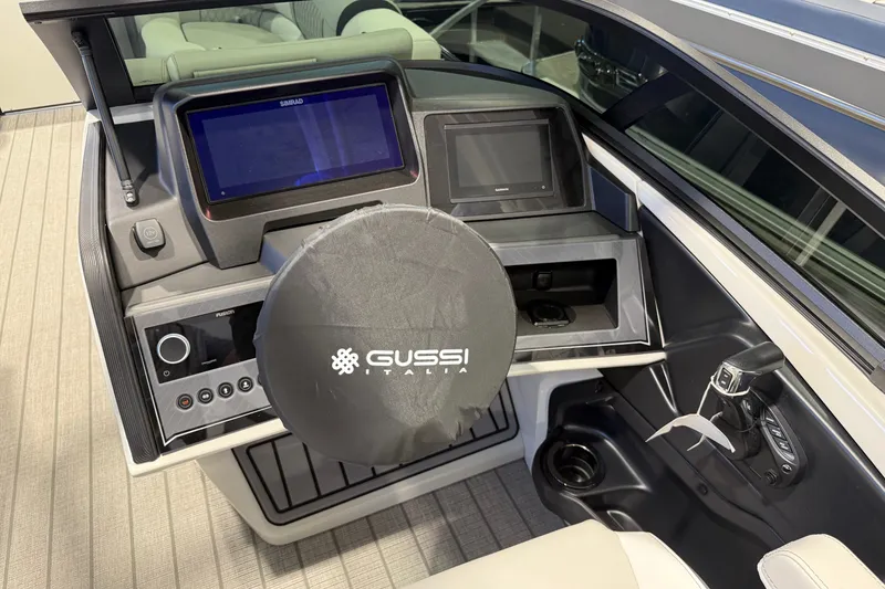 Slide: The Image of Steering console of 2027 Avalon 2585 EXCALIBUR QLWS with Gussi Italia wheel and digital displays. - 9