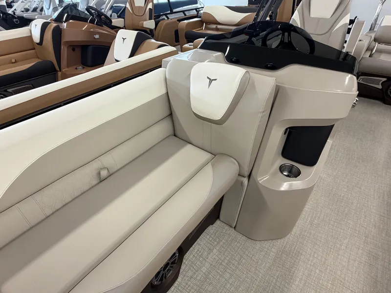 Slide: The Image of Interior of a modern boat with beige leather seating and a sleek helm station. - 13