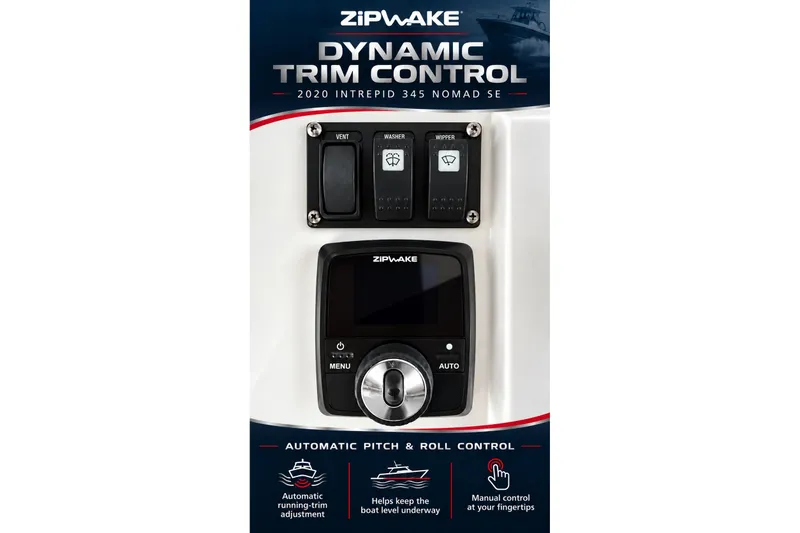 Slide: The Image of Zipwake dynamic trim control panel on 2020 Intrepid 345 Nomad SE boat. - 37