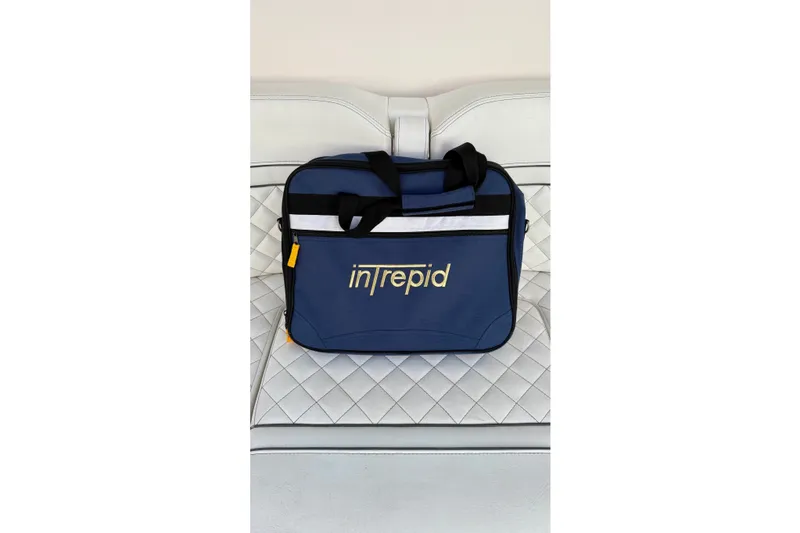 Slide: The Image of Blue Intrepid bag on white quilted seat, 2020 Intrepid 345 Nomad SE. - 41