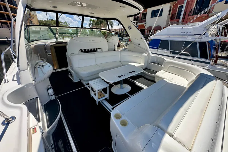 Slide: The Image of Luxurious 2001 Sea Ray Sundancer 460 yacht interior with spacious seating and elegant design. - 2