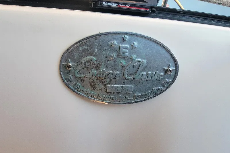 Slide: The Image of Plaque on 2006 Ensign 23 Ensign #2015 sailboat, featuring engraved details. - 18