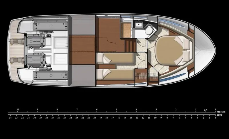 Slide: The Image of Layout of the 2017 Jeanneau NC 11 featuring two cabins and a bathroom. - 17