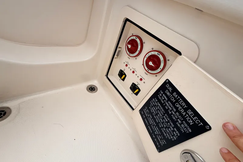 Slide: The Image of 2021 Grady-White Freedom 335 boat battery switch panel with dual controls. - 66