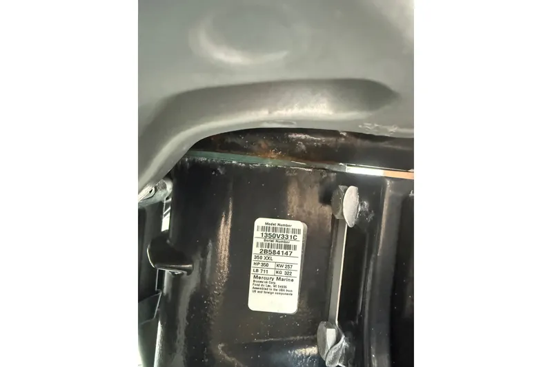 Slide: The Image of 2014 Yellowfin 32 Offshore engine label with specifications and serial number. - 20
