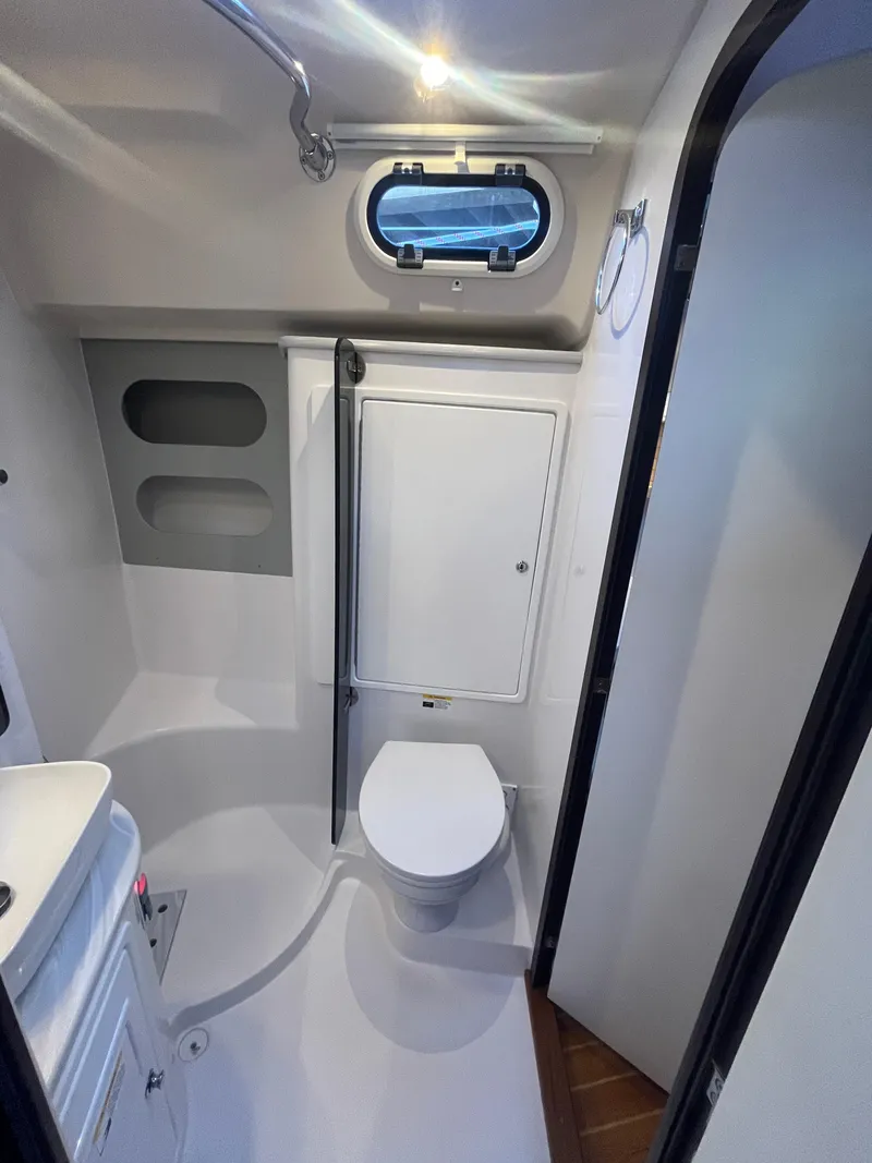 Slide: The Image of Modern bathroom in 2025 Catalina 386 yacht with sleek design and compact layout. - 17