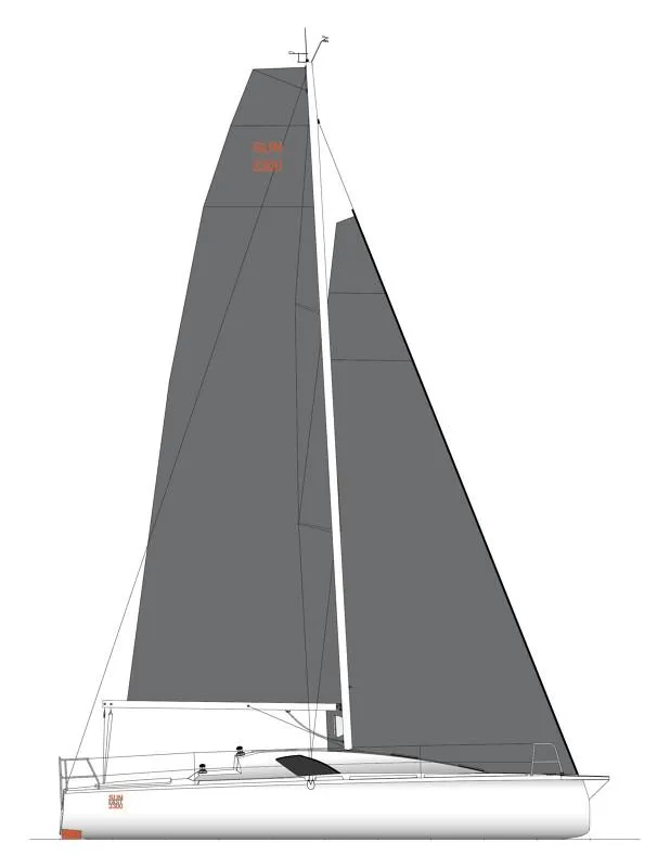 Slide: The Image of 2025 Jeanneau Sun Fast 3300 sailboat, sleek design, side view illustration. - 40