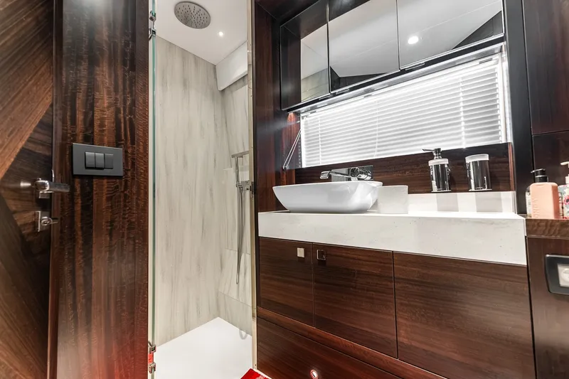 Slide: The Image of Luxurious bathroom interior of 2023 Sunseeker Manhattan 55 yacht with modern fixtures. - 51
