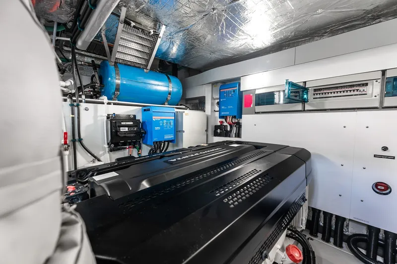 Slide: The Image of Engine room of 2023 Sunseeker Manhattan 55 yacht, featuring advanced equipment and systems. - 57