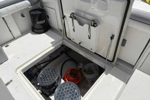 Slide: The Image of Aft bilge open with gasketed hatch, storage for dive ladder attaches to side dive door - 15
