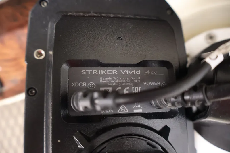 Slide: The Image of Close-up of Garmin Striker Vivid 4cv device on 2008 Sun Tracker Fishin' Barge 21. - 20
