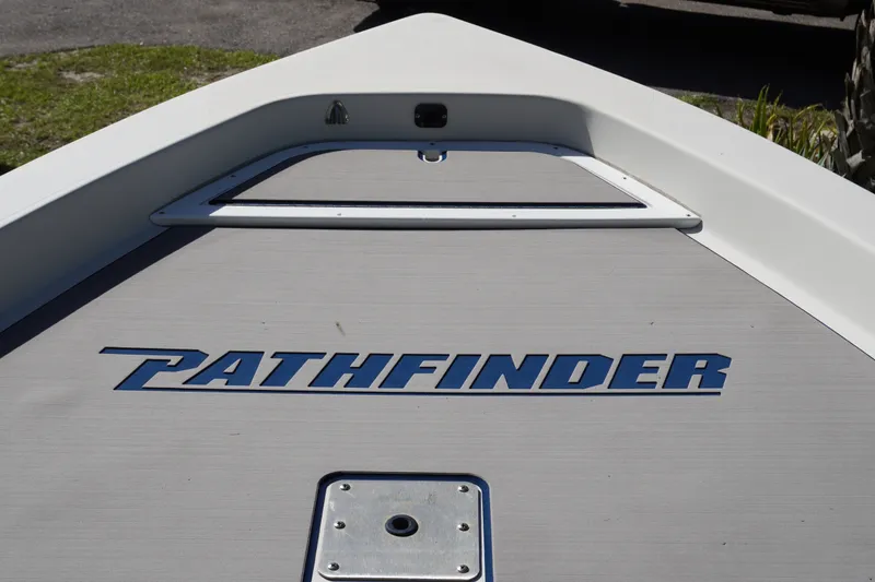 Slide: The Image of Bow of 2000 Pathfinder 2200 V boat with logo on deck. - 16