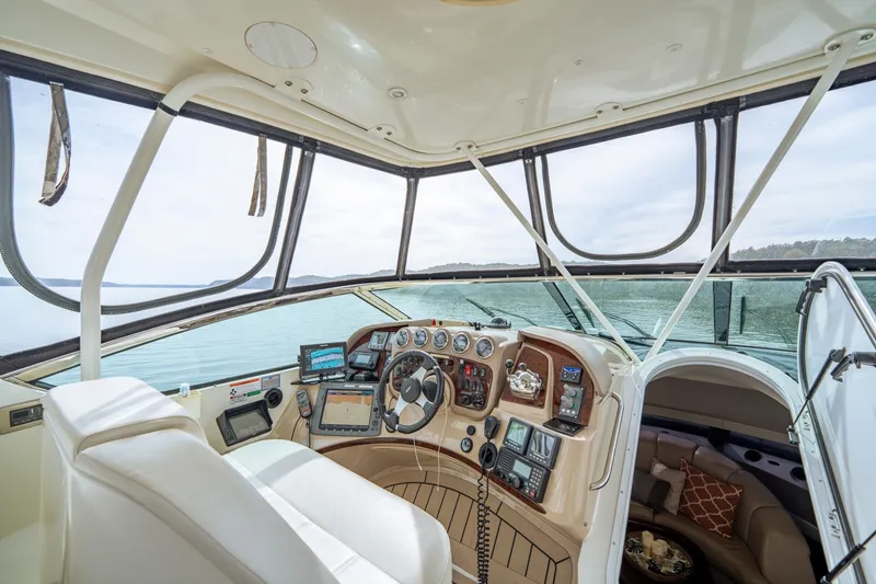 Slide: The Image of Interior view of 2006 Carver 56 Voyager yacht cockpit with navigation equipment. - 47
