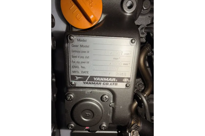 Slide: The Image of Yanmar engine label on Jeanneau Sun Odyssey 469, 2015 model. - 73