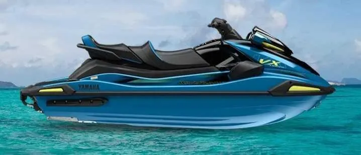The Image of A blue Yamaha WaveRunner VX Limited jet ski on clear water. - 1