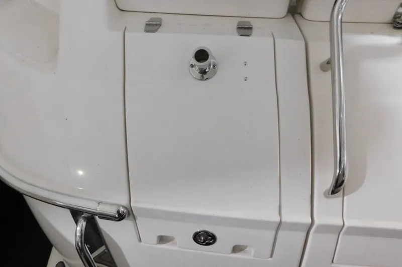 Slide: The Image of 2004 Regal Commodore 3860 boat deck with chrome railings and fittings. - 15