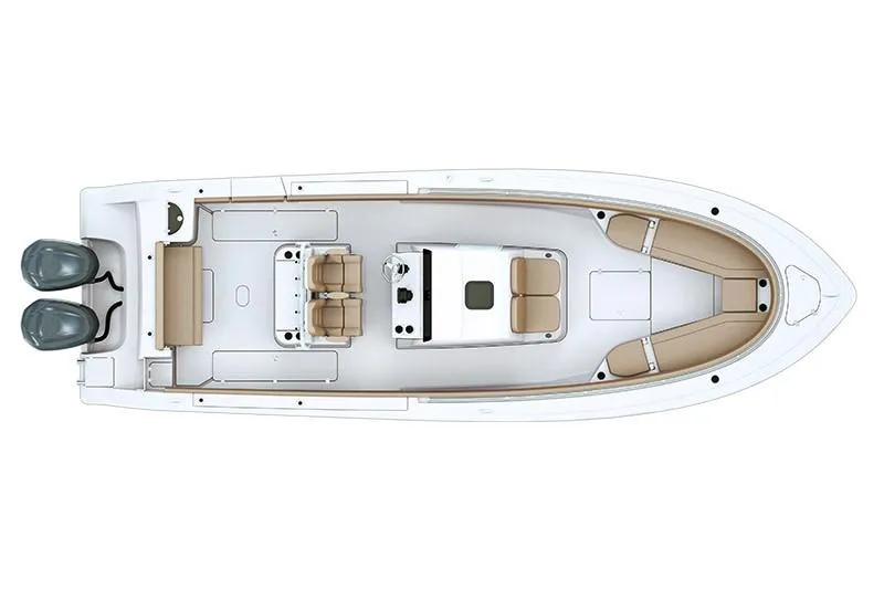 Slide: The Image of Manufacturer Provided Image: 2019 Sportsman Open 312 Center Console boat, top view, dual engines, spacious seating. - 61