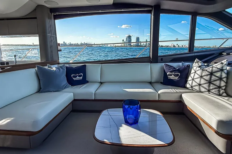 Slide: The Image of Luxurious interior of 2026 Princess S65 Sportbridge yacht with ocean view. - 28